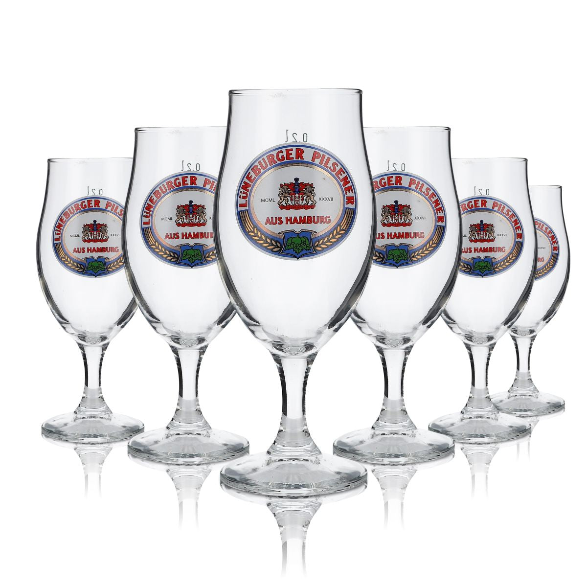 6x Lüneburger Pilsener Gläser 0,2l Glas Biergläser Bierglas Stielglas