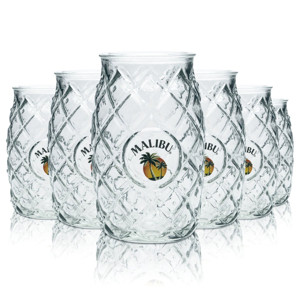 6x Malibu Glas Ananas 0,4l Longdrinkglas Cocktailglas Aperitif Kontur Becher Gläser