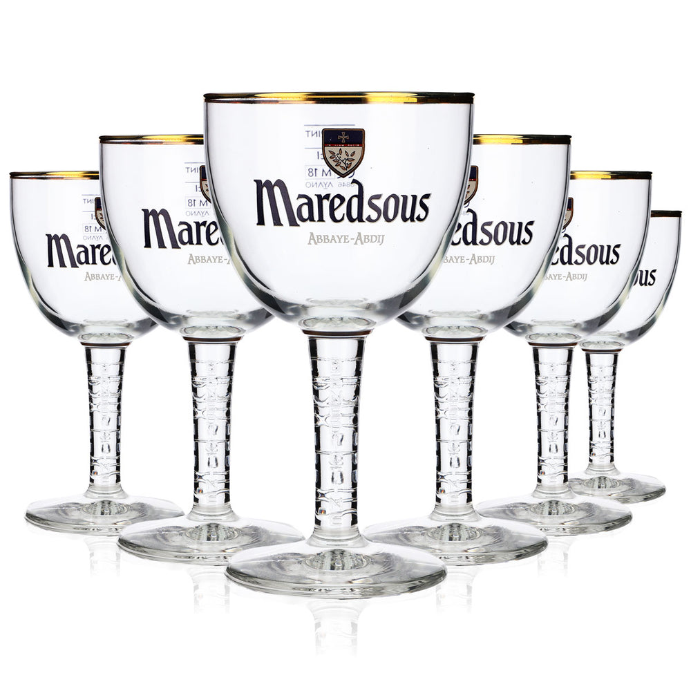 6x Maredsous Bier Abbaya Glas Gläser Biergläser 0,25l Pokal Goldrand
