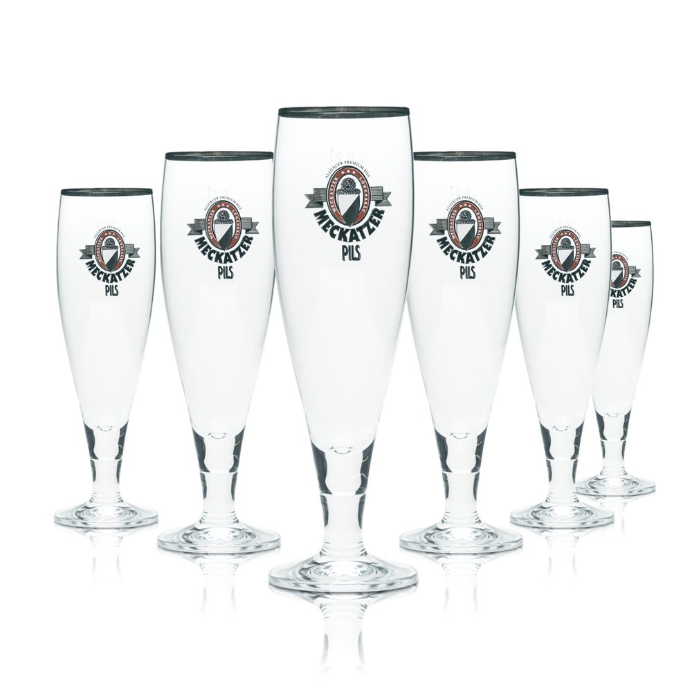 6x Meckatzer Bier Glas 0,2l Tulpe Pokal Pils Gläser Silberrand Allgäu Brauerei