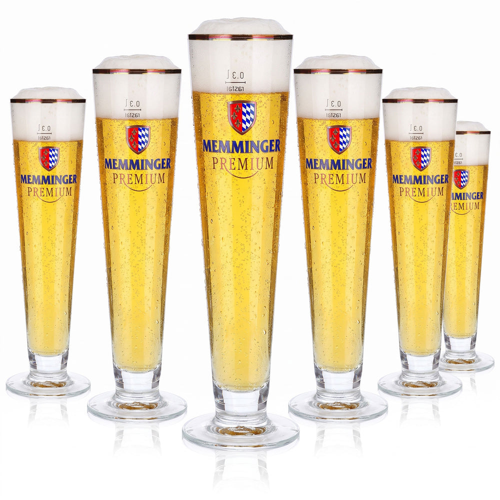 6x Memminger Bier Glas 0,3l Pokal Premium Goldrand Rastal (6er Set)