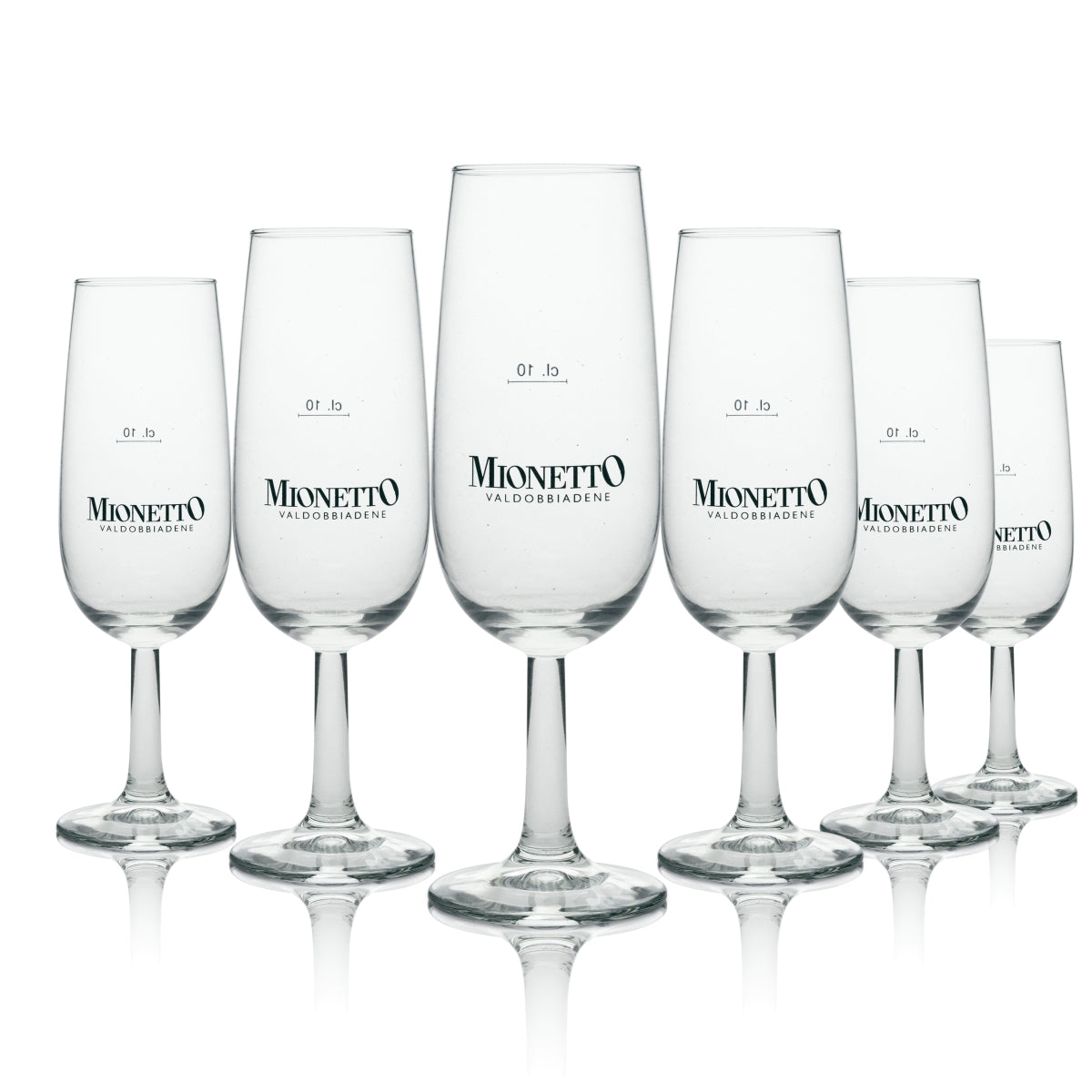 6x Mionetto Sekt Glas 0,1l Nosing Glas