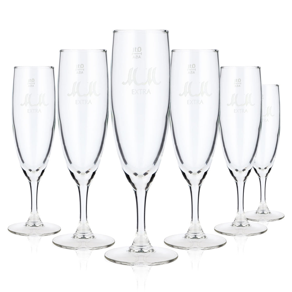 6x MM Extra Sekt Glas 0,1l Sektglas Logo weiß Sektflöte Champagnerglas (6er Set)