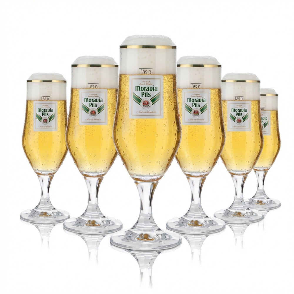 6x Moravia Bierglas 0,25l Pokalglas Goldrand Hopfenperle Pils Gläserset Brauerei