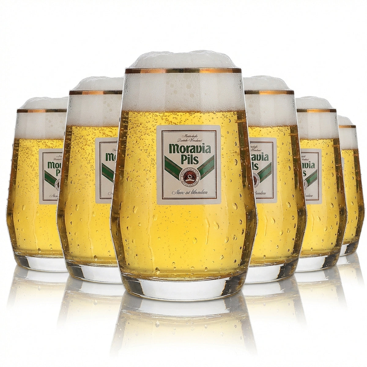 6x Moravia Glas 0,3l Bierkrug Goldrand Höhr Grenzhausen Gläser Set Brauerei