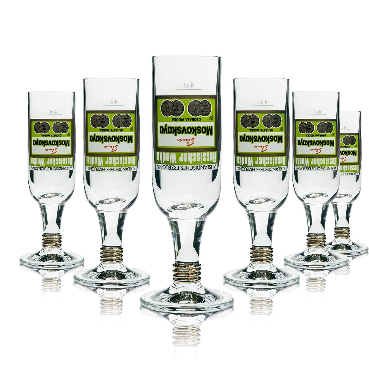 6x Moskovskaya Vodka Glas Shot Glas Flaschenoptik