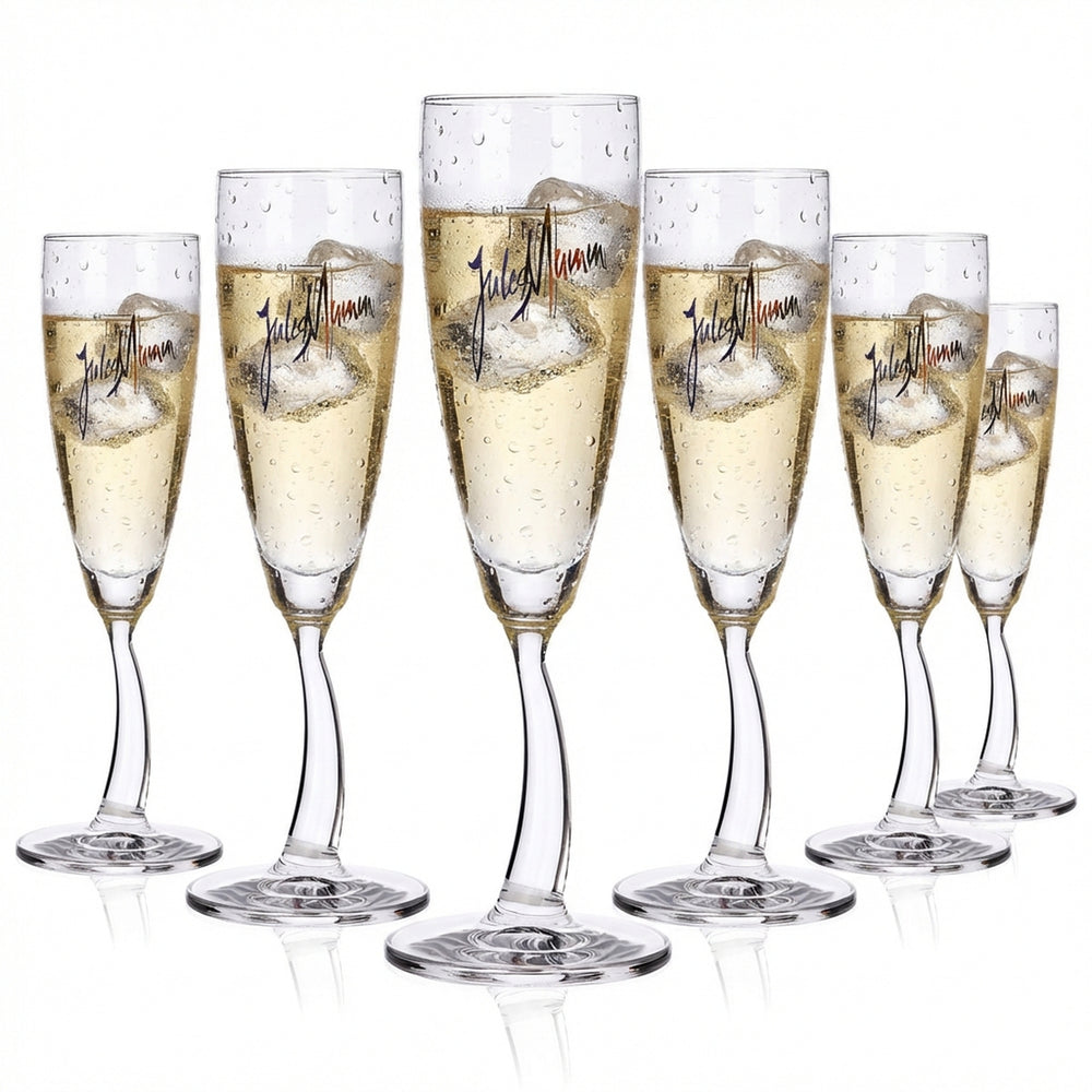6x Mumm Jules Sekt Glas 0,1l Sektkelch Designglas gebogener Stiel rastal
