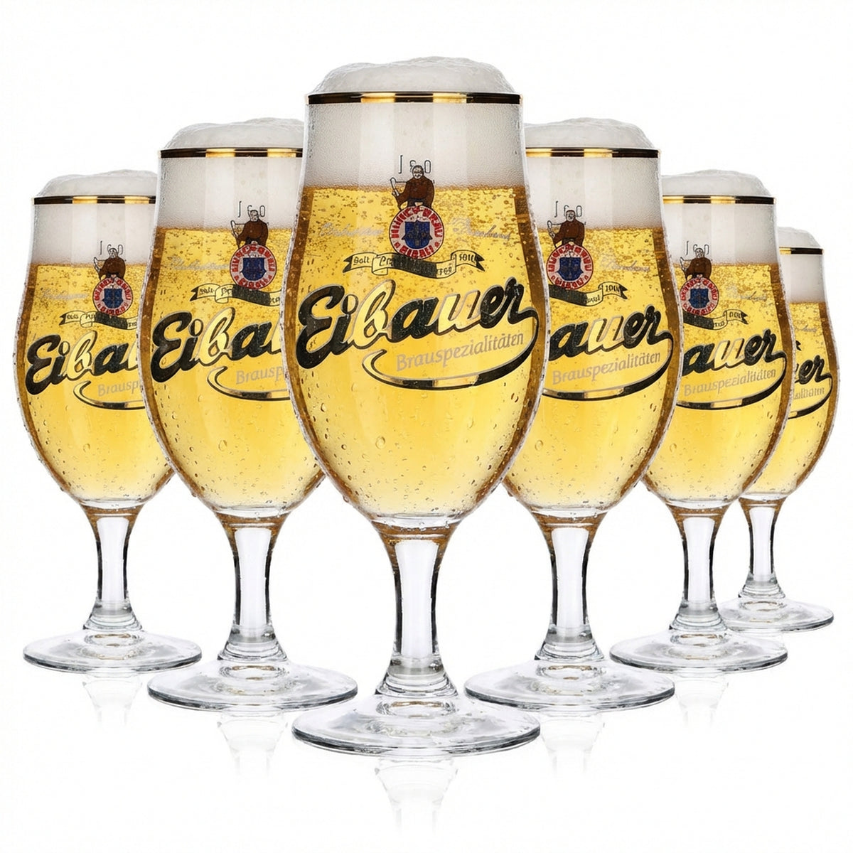 6x Münchbräu Eibau Bier Glas 0,3l Pokal Goldrand "Eibauer Brauspezialitäten"