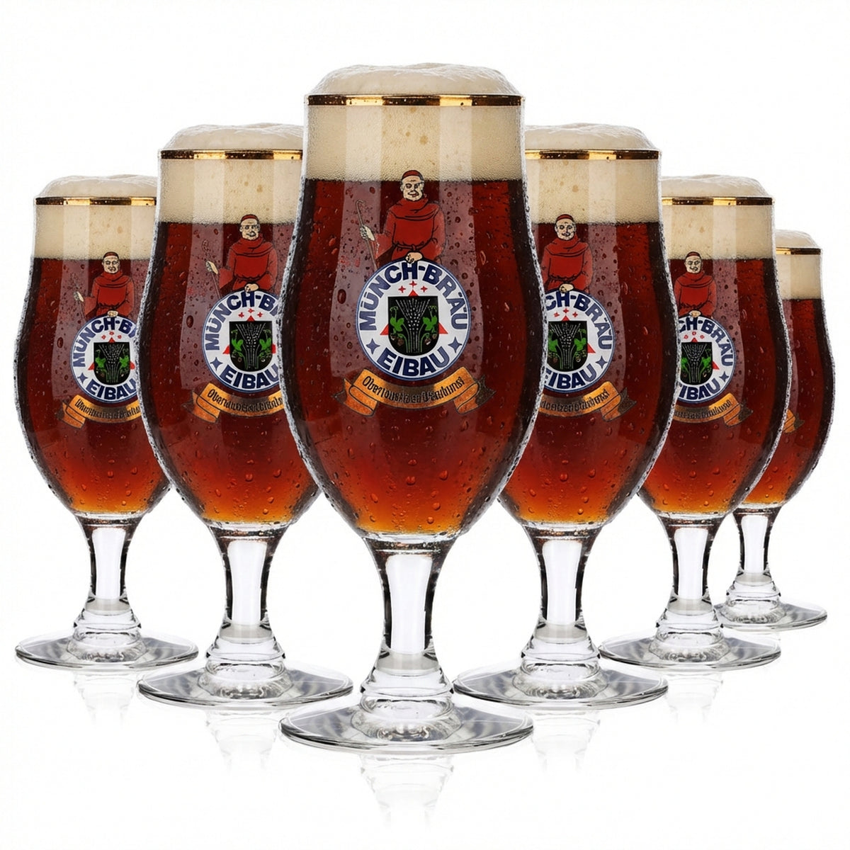 6x Münchbräu Eibau Bier Glas 0,3l Pokal/Tulpe Goldrand Böckling