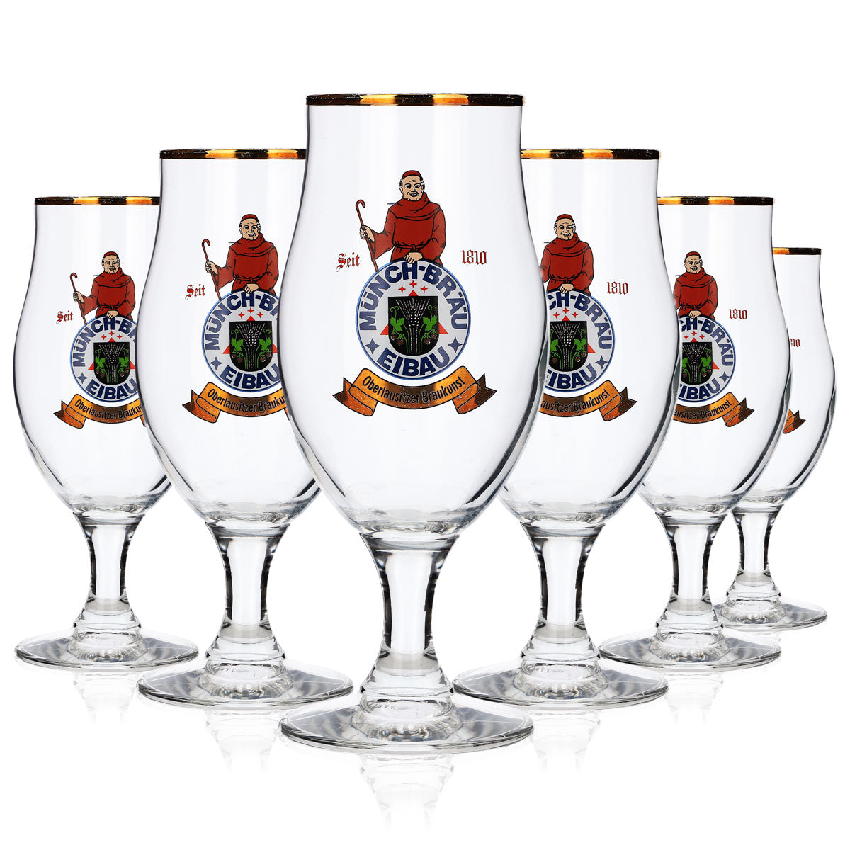 6x Münchbräu Eibau Bier Glas 0,3l Pokal/Tulpe Goldrand Böckling – Ansicht 5