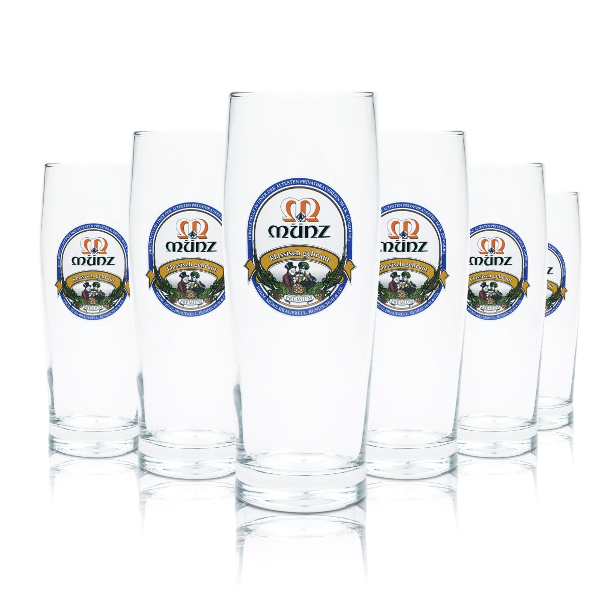 6x Münz Bräu Bier Glas 0,5l Willi Becher Trumpf Gläser Brauerei Günzburg Beer