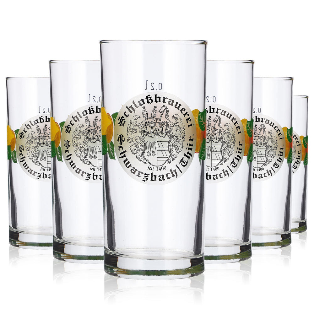 6x No Name Bier Glas 0,2l Longdrink Schloßbrauerei Rastal Schwarzbach