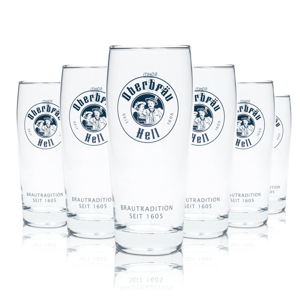 6x Oberbräu Hell Bier Glas 0,5l Willi Becher Tumbler Stange Gläser Brauerei Beer