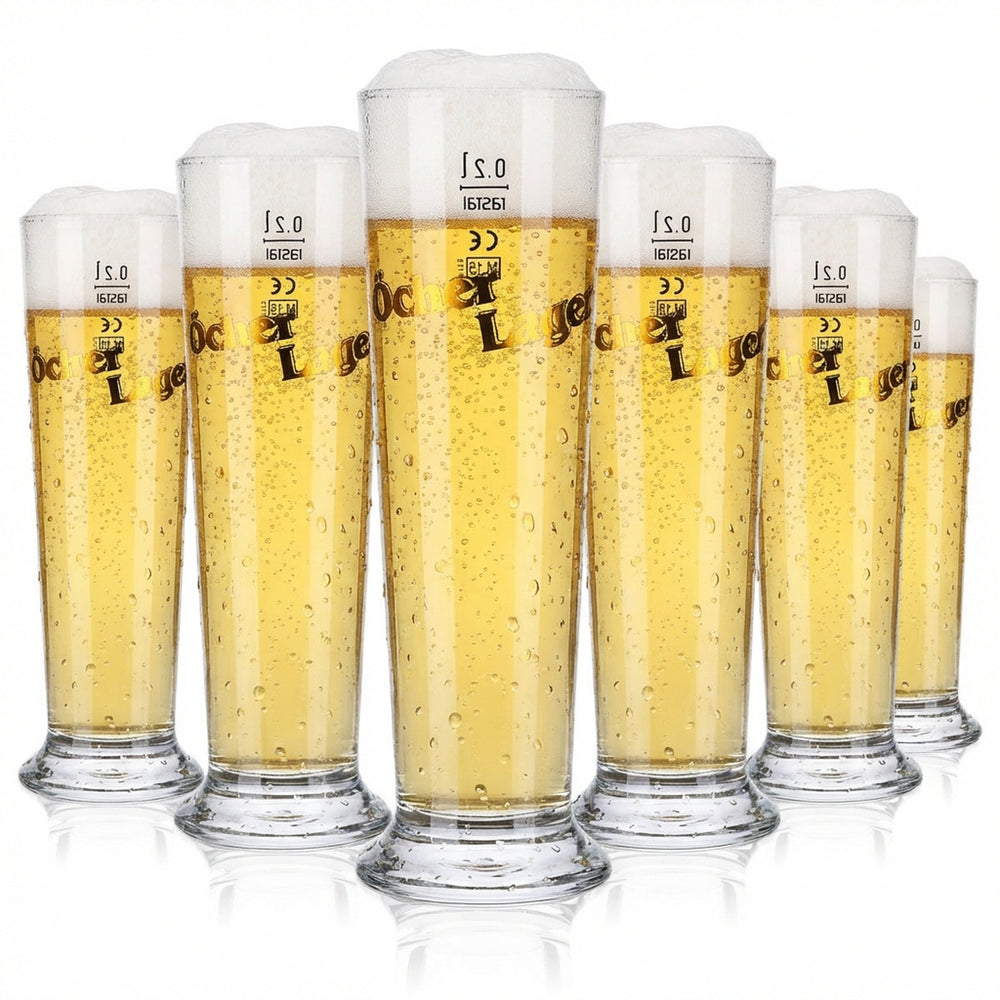 6x Öcher Lager Bier Glas Biergläser Glas Gläser 0,2l Becher/Stange Rastal