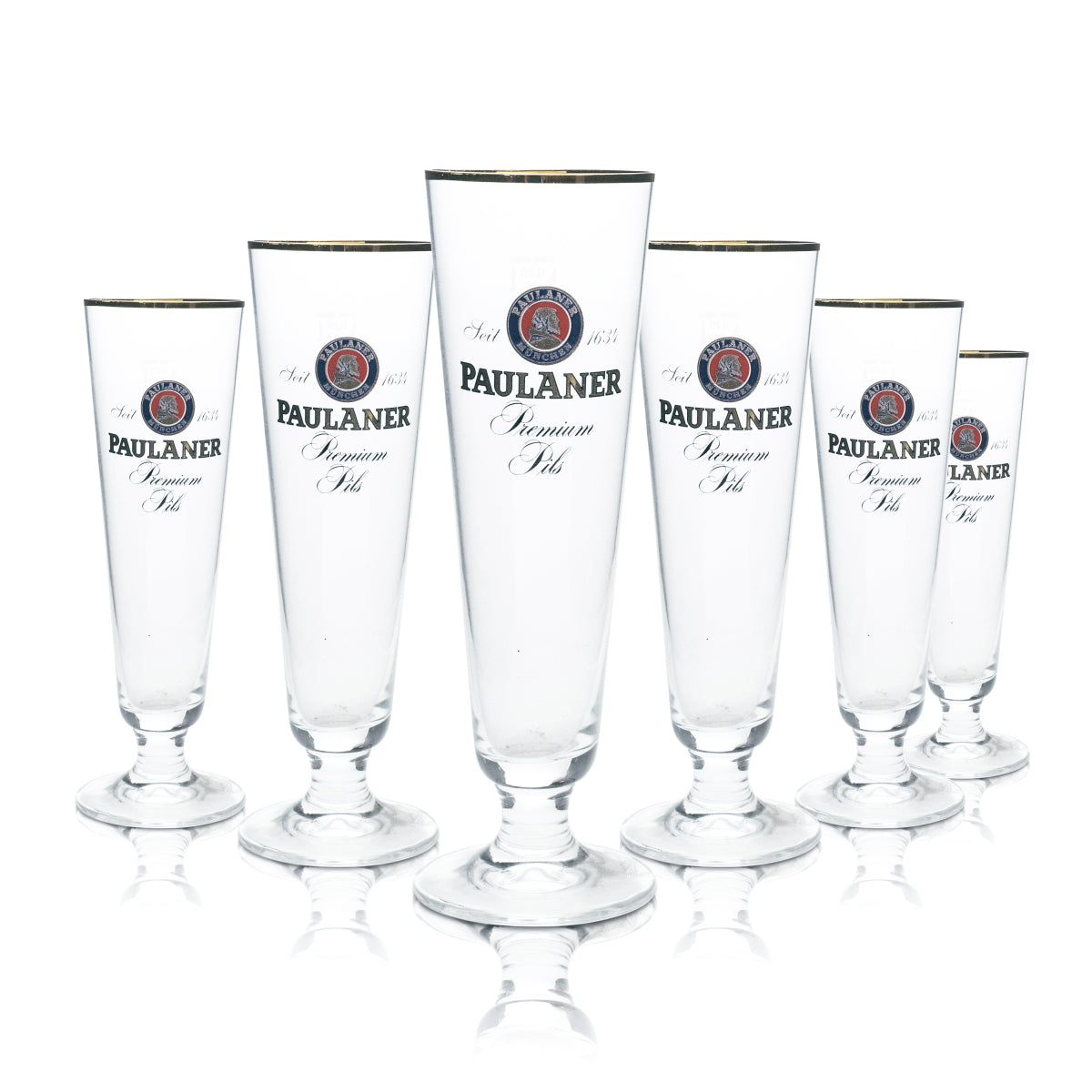 6x Paulaner Bier Glas 0,25l Pokal Tulpe Goldrand Gläser Pils Gastro Brauerei Bar
