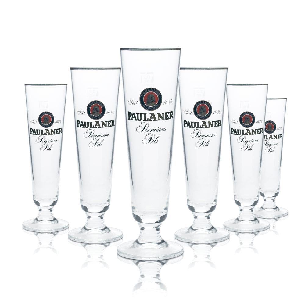 6x Paulaner Bier Glas 0,2l Pokal Tulpe Goldrand Gläser Pils Gastro Brauerei Bar