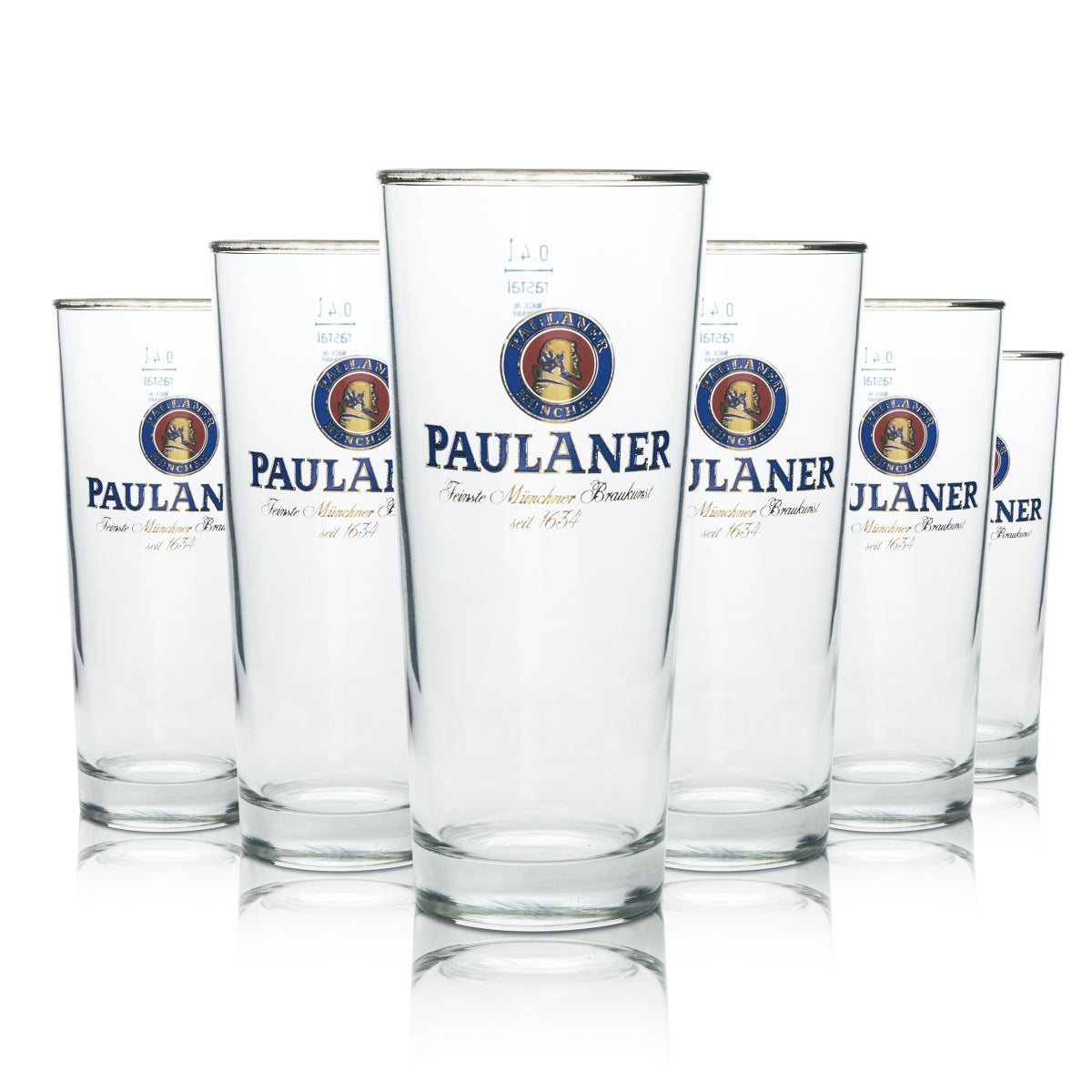 6x Paulaner Bier Glas 0,4l Willi Becher Rastal Pint Gläser Helles Brauerei Beer München