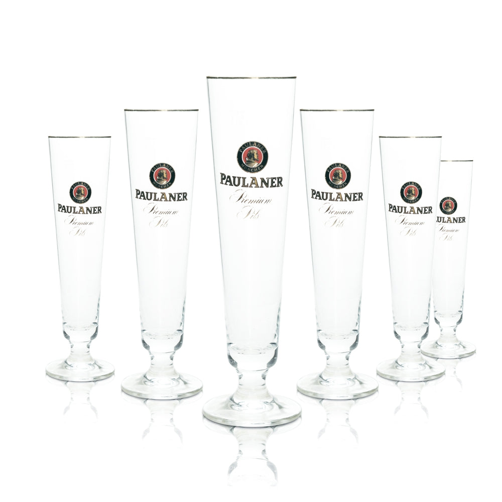 6x Paulaner Bier Glas Kelch 0,3l Goldrand Rastal Pokal Gläser Tulpe Pils Helles