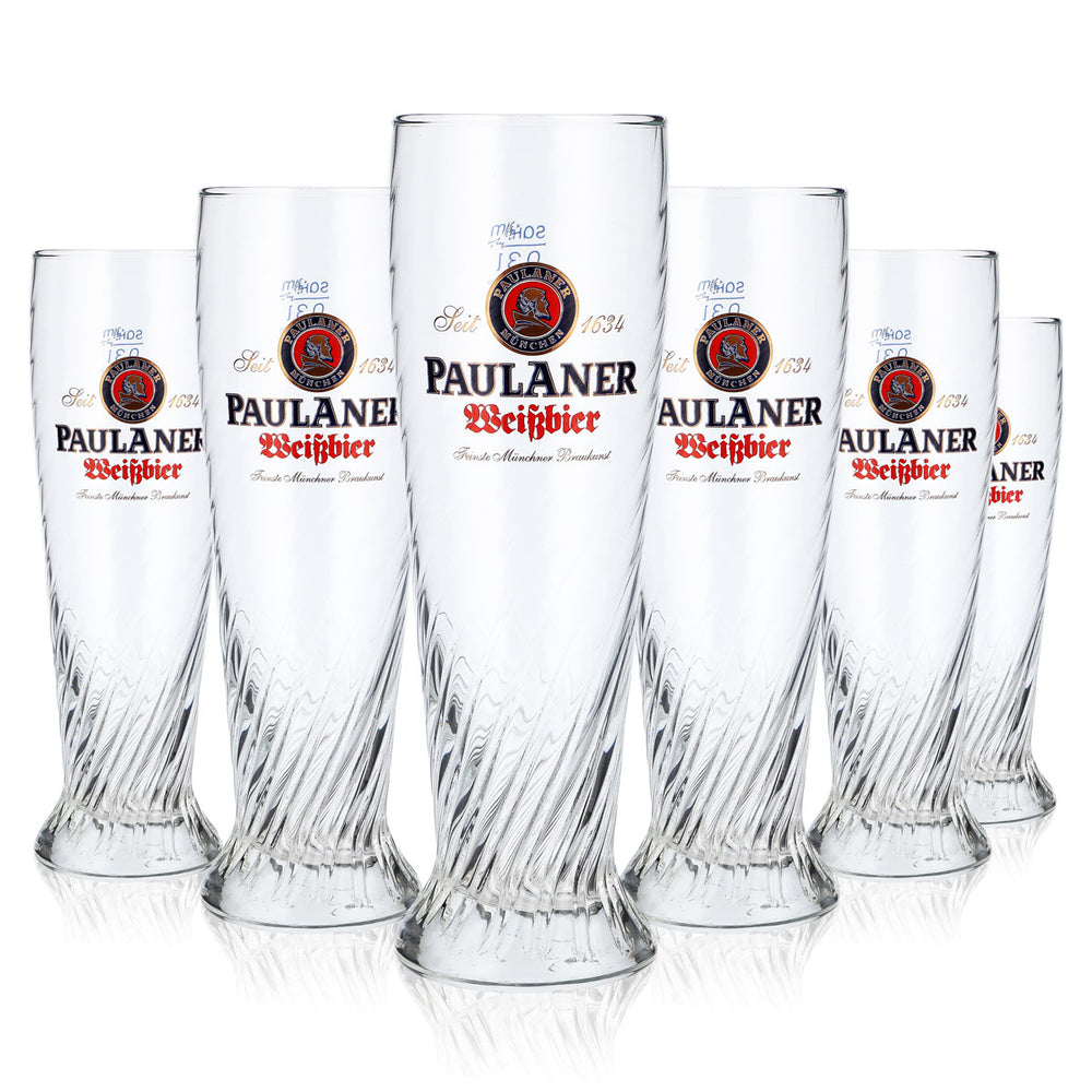 6x Paulaner Weissbier Biergläser Weissbierglas Relief Bierglas 0,3l gold
