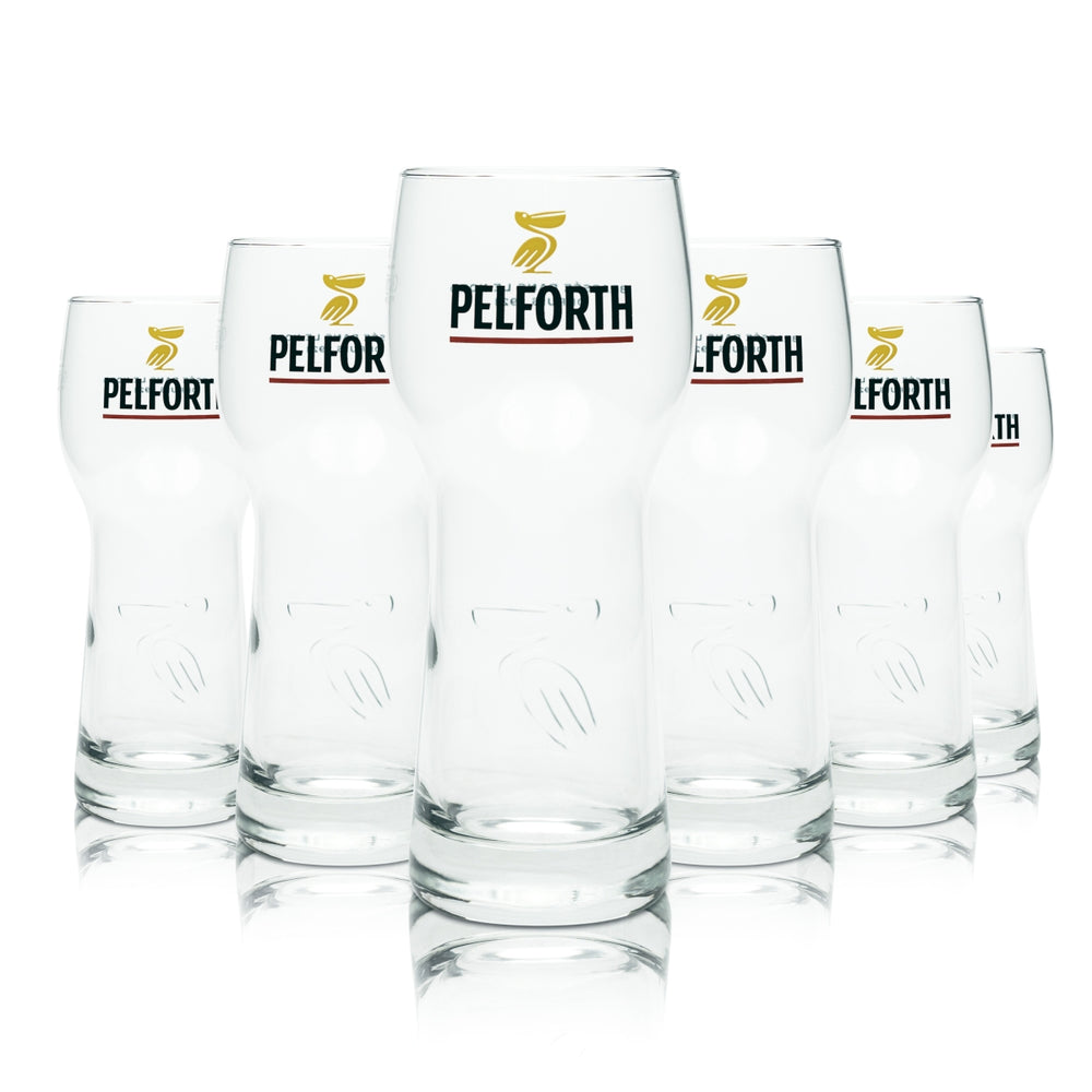 6x Pelforth Bier Glas 0,5l Relief Pelikan Gläser Brauerei Frankreich Beer Verre