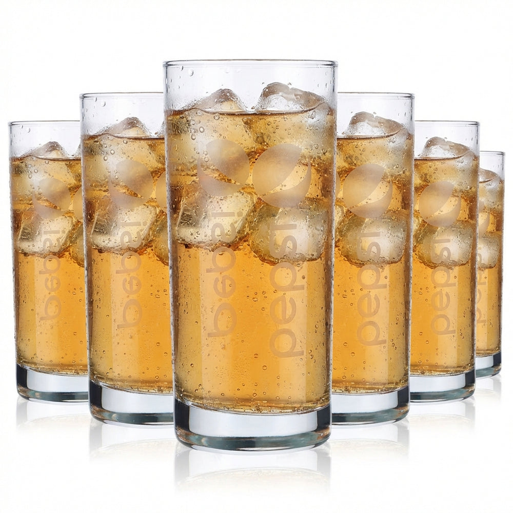 6x Pepsi Cola Retro Gläser Kult Cola Glas 0,4l Branding senkrecht
