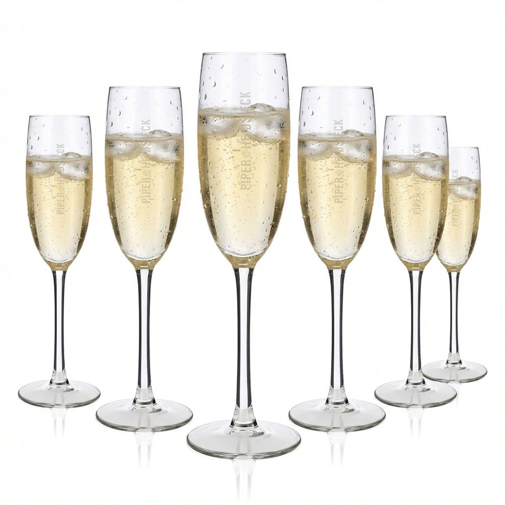 6x Piper-Heidsieck Champagner Glas 0,1l Flötenglas Logo Satiniert Vertikal