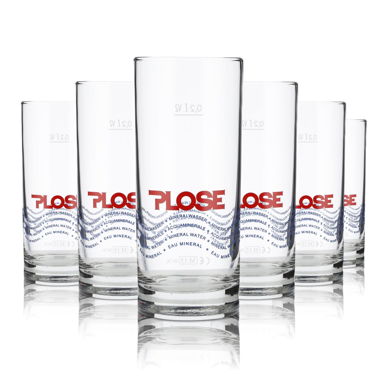6x Plose Glas 0,2l Mineralwasser Stange Tumbler Becher Gläser Set Sprudel