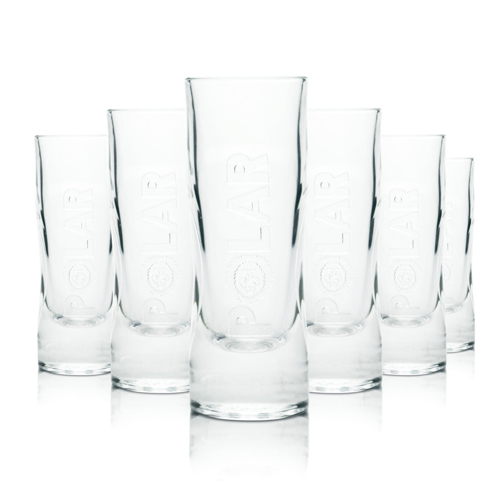 6x Polar Glas 4cl Shot Kurze Stamper Gläser Kontur Erdbeer Passionfruit Limes