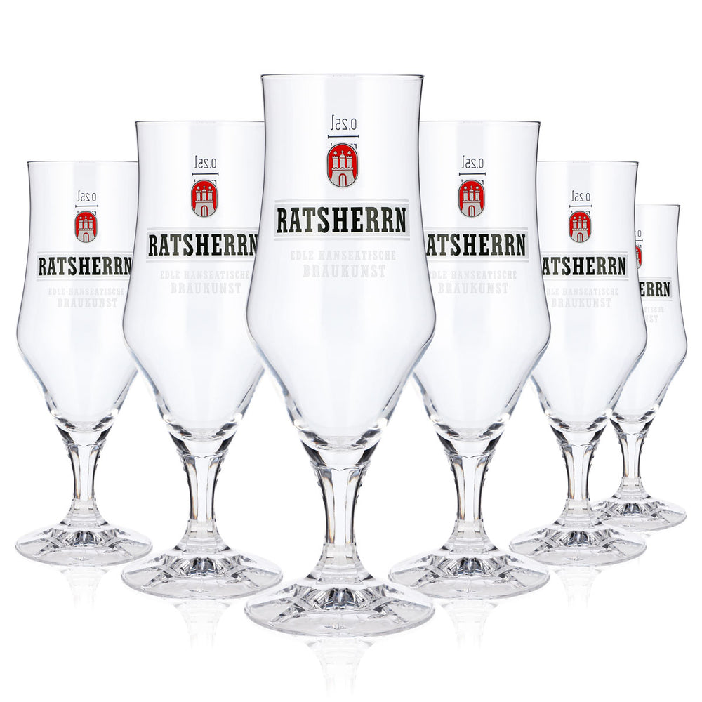 6x Ratsherrn Bier Glas 0,25l Pokalglas weißes Logo Rastal Bierglas (6er Set)