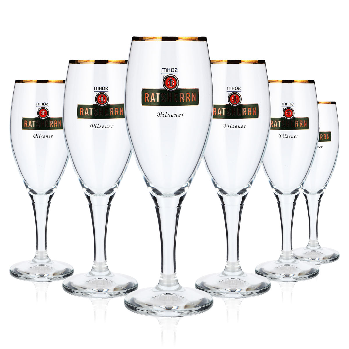 6x Ratsherrn Bier Glas 0,2l Pokalglas Pilsener grünes Logo Goldrand (6er Set)