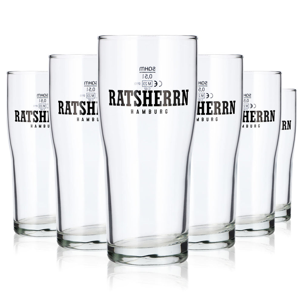 6x Ratsherrn Bier Glas 0,5l Becher Hamburg Brewhouse Sahm Bierglas (6er Set)
