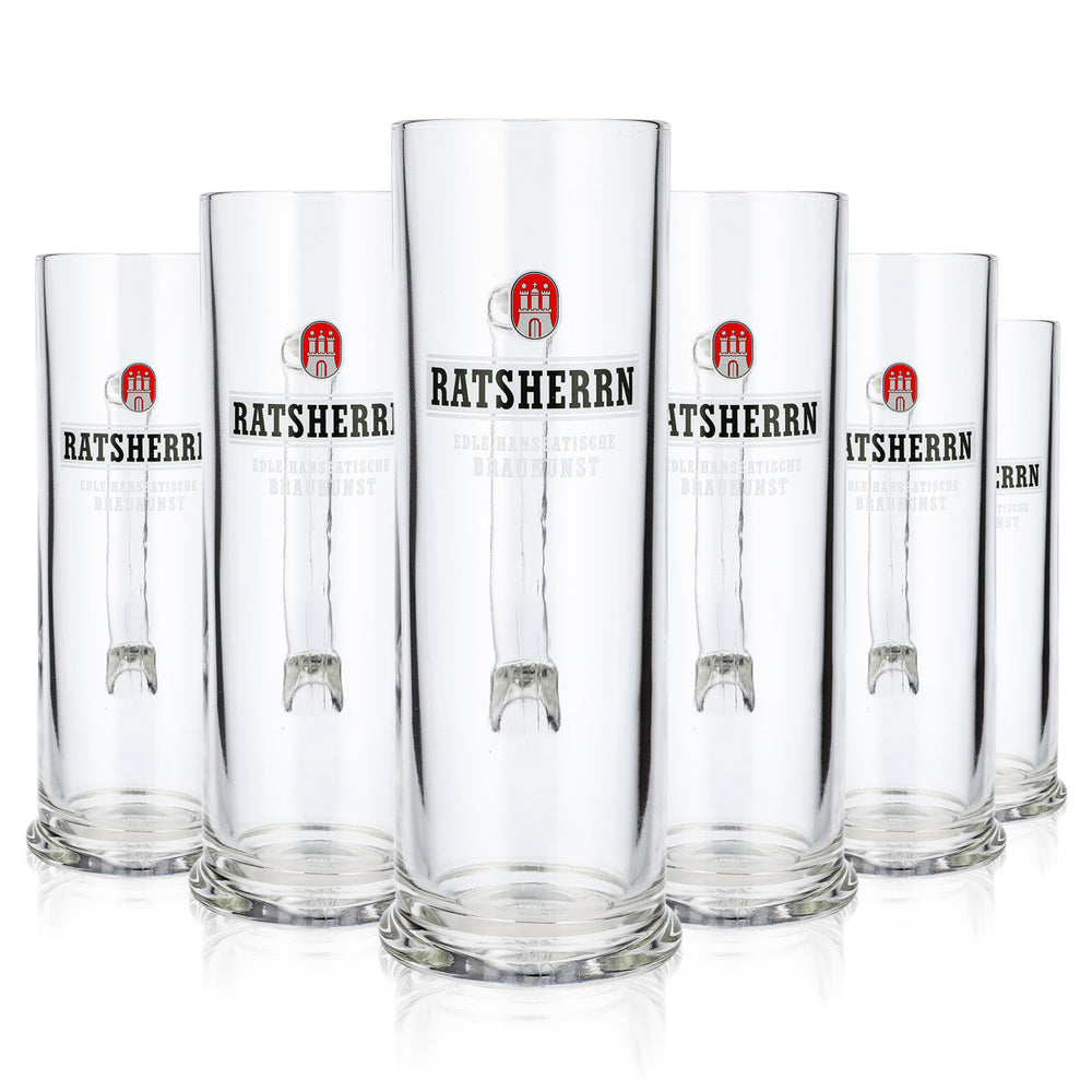 6x Ratsherrn Bier Glas Bierkrug 0,5l Rastal weißes Logo Hanseatische (6er Set)