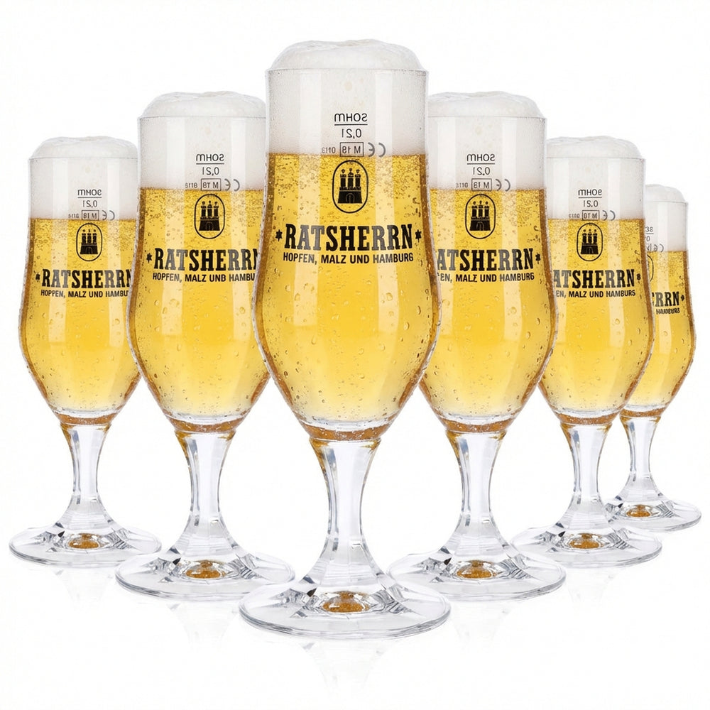 6x Ratsherrn Glas 0,2l Hammerburg Bier Tulpe Pokal Gläser Set Brauerei Hamburg