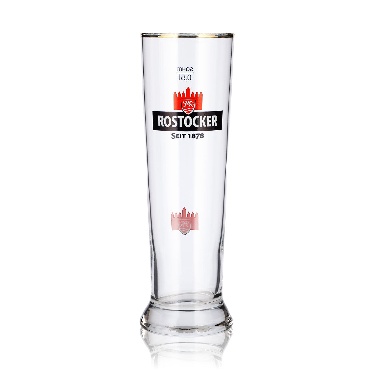6x Rostocker Bier Glas 0,5l Pokal rotes Burg Logo Goldrand Sahm – Ansicht 2