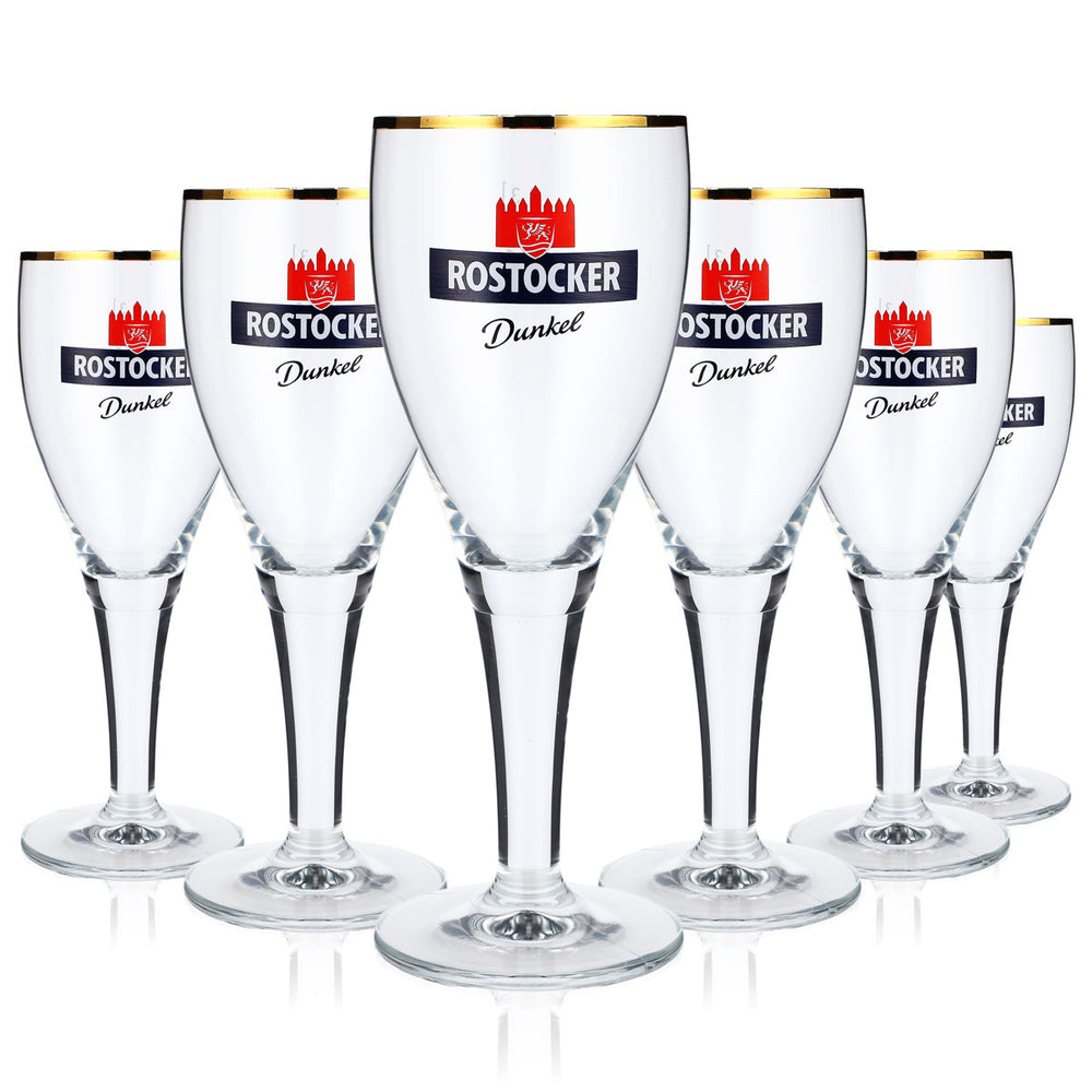 6x Rostocker Bier Glas Biergläser 0,3l Pokalgläser Dunkel Goldrand