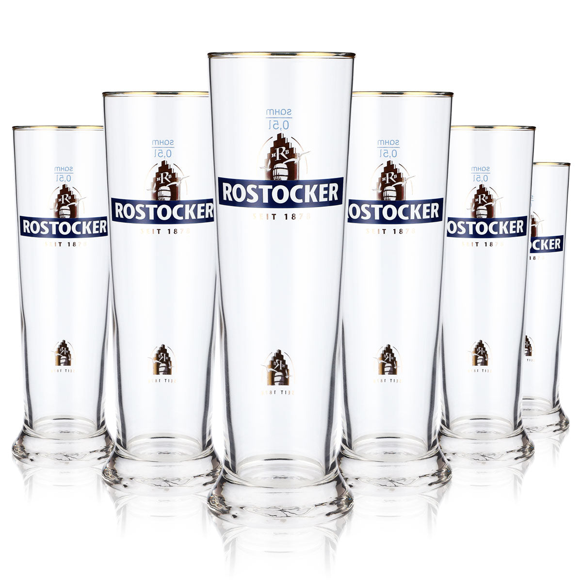 6x Rostocker Bier Glas Biergläser 0,5l Pokalgläser mit Goldrand