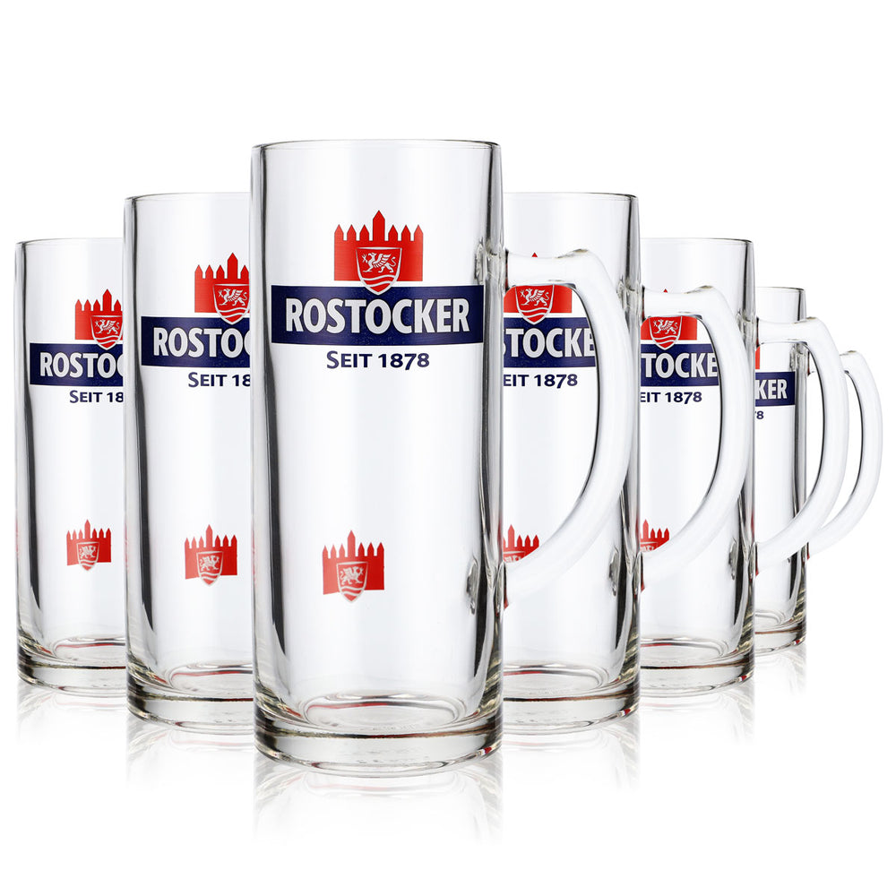 6x Rostocker Bier Glas Krug Bierkrüge 0,5l Exclusiv-Gutsherren Seidel Rastal