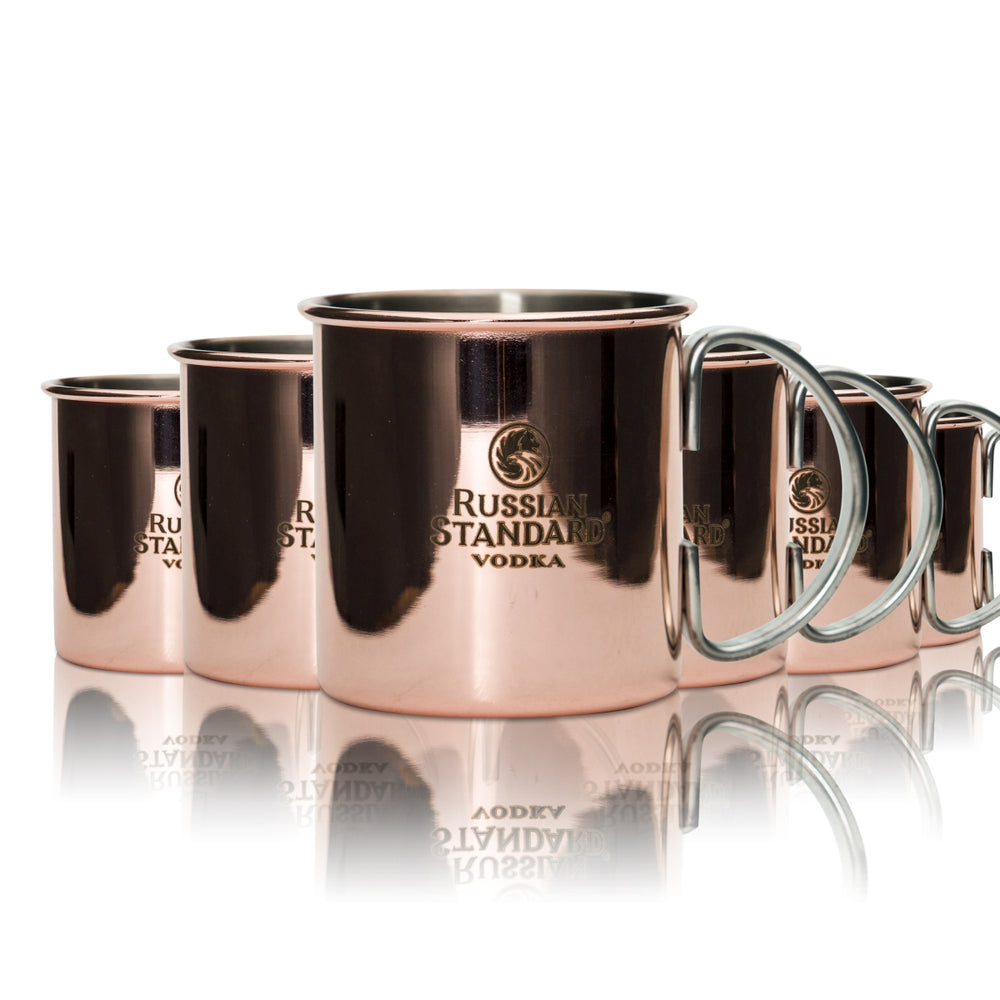 6x Russian Standard Vodka Kupferbecher 0,3l Glas Henkel Moscow Mule Tasse Mug