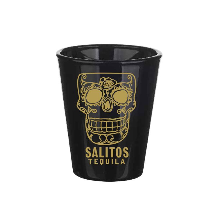 6x Salitos Tequila Glas 2cl Shot Kurze Stamper Schnaps Gläser Schwarz Skull Bar