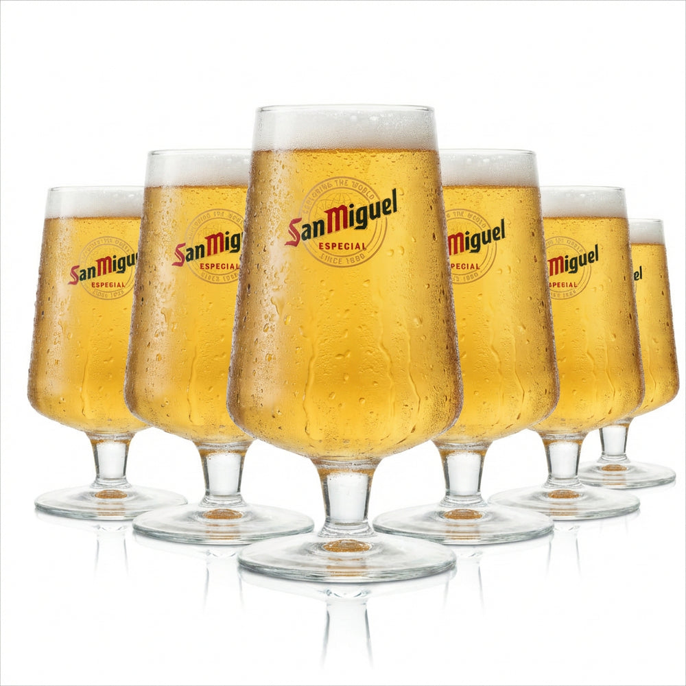 6x San Miguel Bier Glas 0,3l Pokal Copa Especial Vaso Cerveza Pale Pilsen Gläser