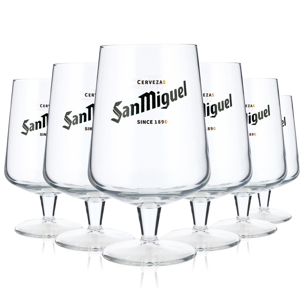 6x San Miguel Bier Glas Biergläser 0,5l Pokal bauchige Ausführung grünes Logo