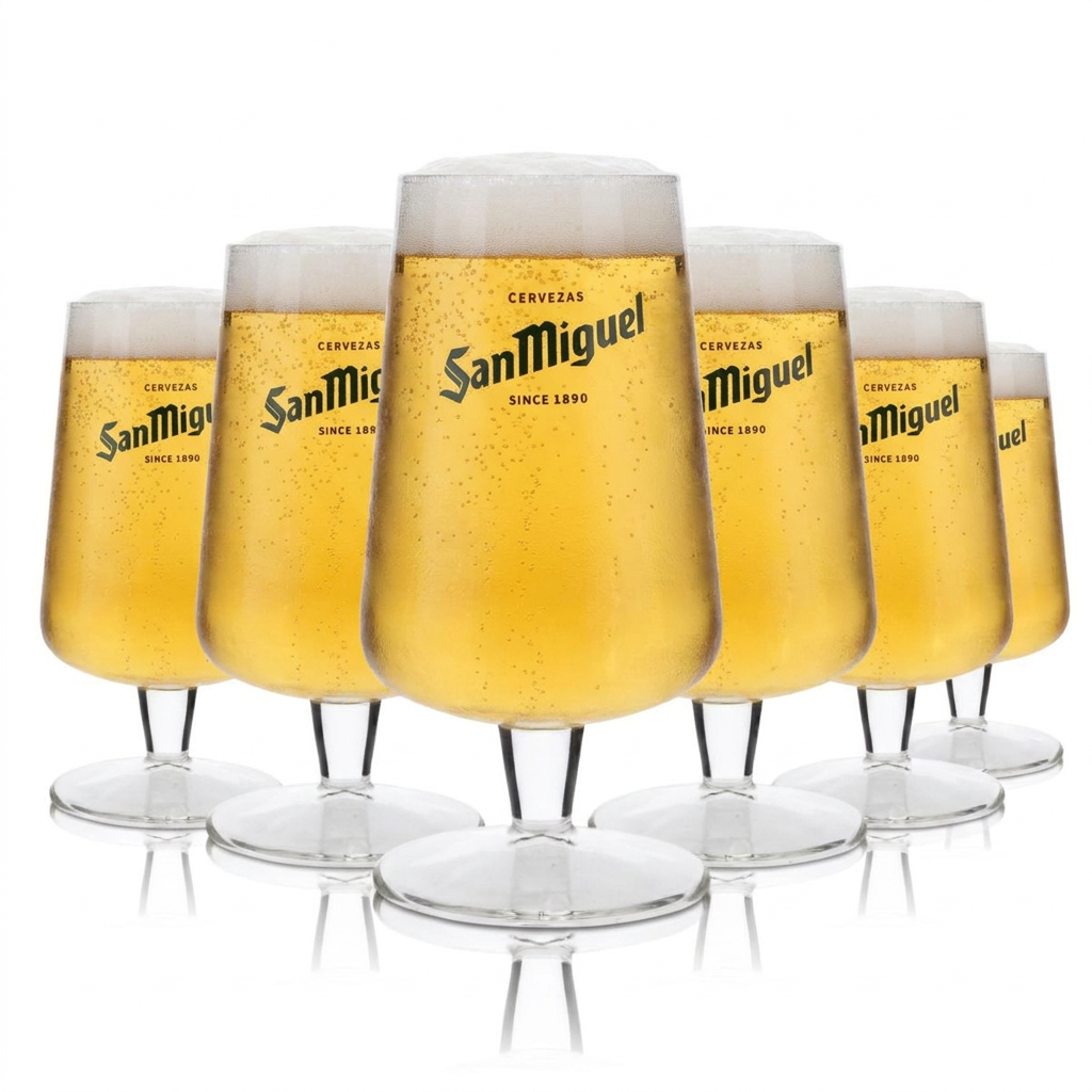 6x San Miguel Glas 0,3l Pokal Tulpe Cerveza Gläser Spanien Brauerei International