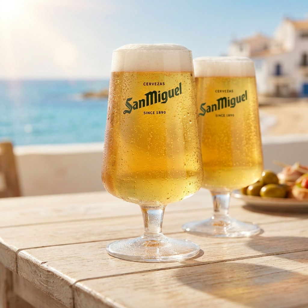 6x San Miguel Glas 0,3l Pokal Tulpe Cerveza Gläser Spanien Brauerei International – Ansicht 2
