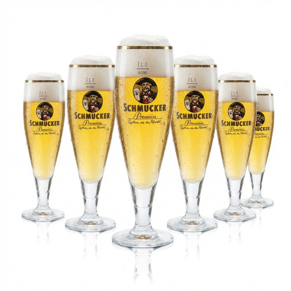 6x Schmucker Bier Glas 0,2l Pokal Tulpe Goldrand Premium Pils Gläser Gastro Bar