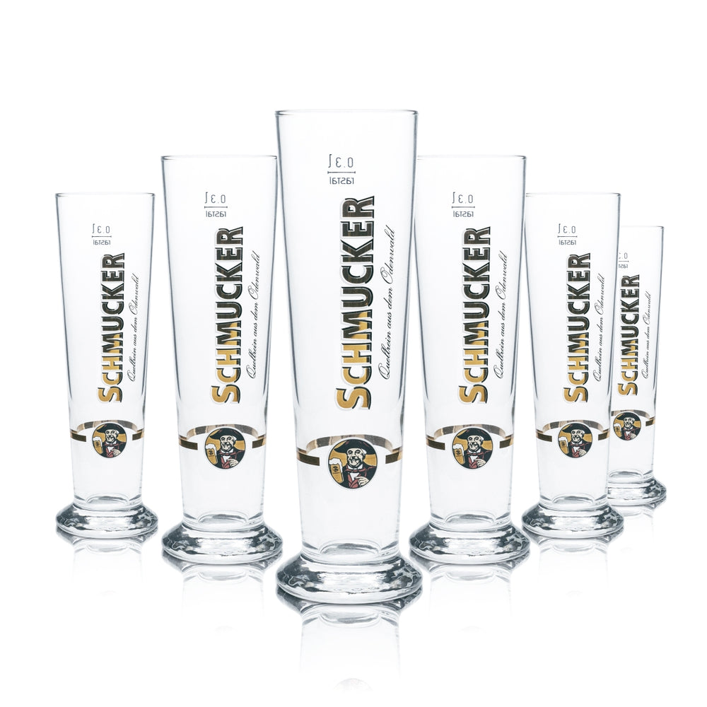 6x Schmucker Bier Glas 0,3l Pokal Stange Gläser Brauerei Gastro Odenwald Pils