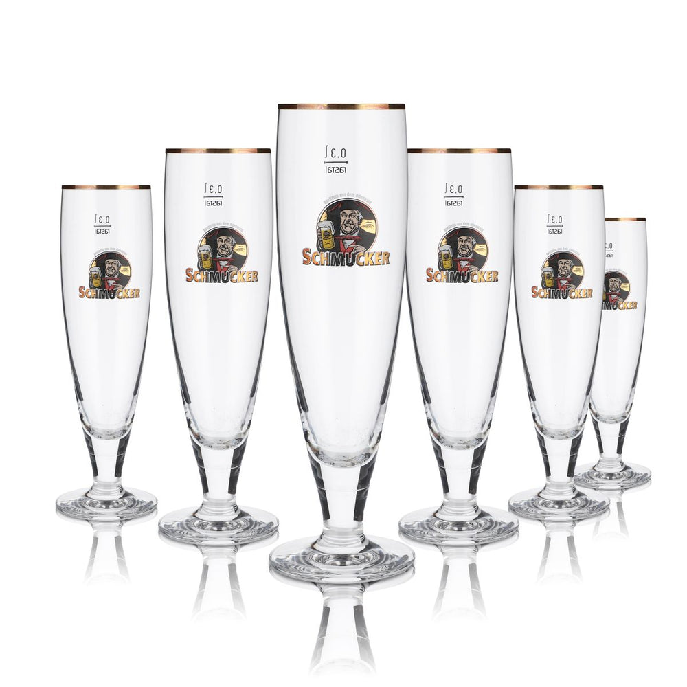 6x Schmucker Glas 0,3l Tulpe Pokal Goldrand Bier Gläser Set Brauerei Odenwald