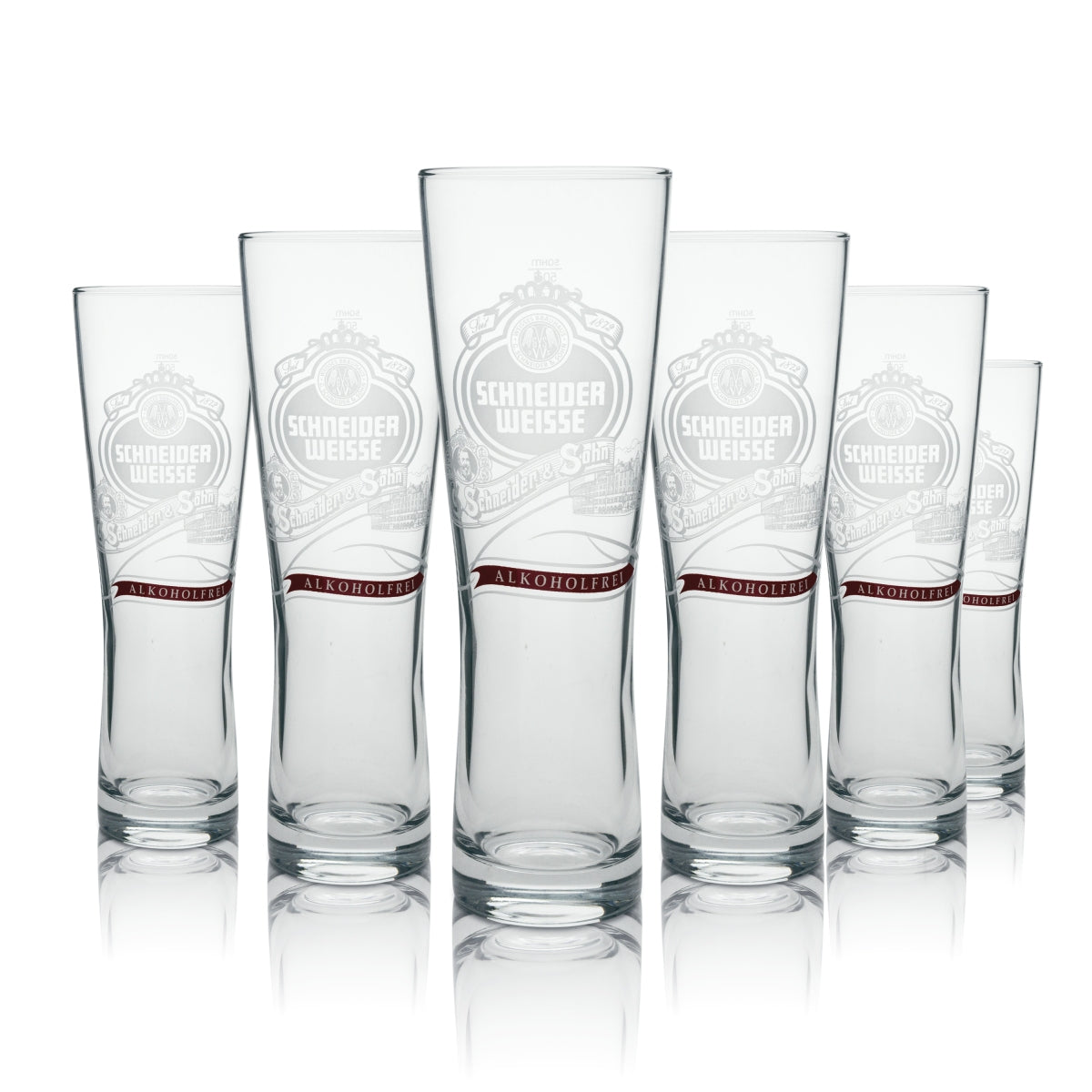 6x Schneider Weisse Bier Glas Weißbier Alkoholfrei rote Schrift quer 0,5l Sahm
