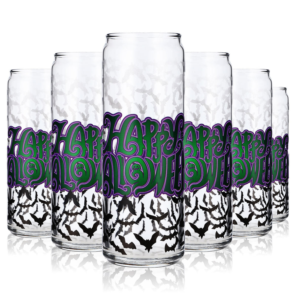 6x Sipply Trinkglas mit Halloween-Motiv Fledermäuse als UV-Druck Can Glass 370ml