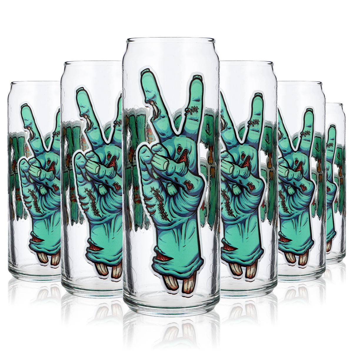 6x Sipply Trinkglas mit Halloween-Motiv Zombie Hands als UV-Druck Can Glass 370ml