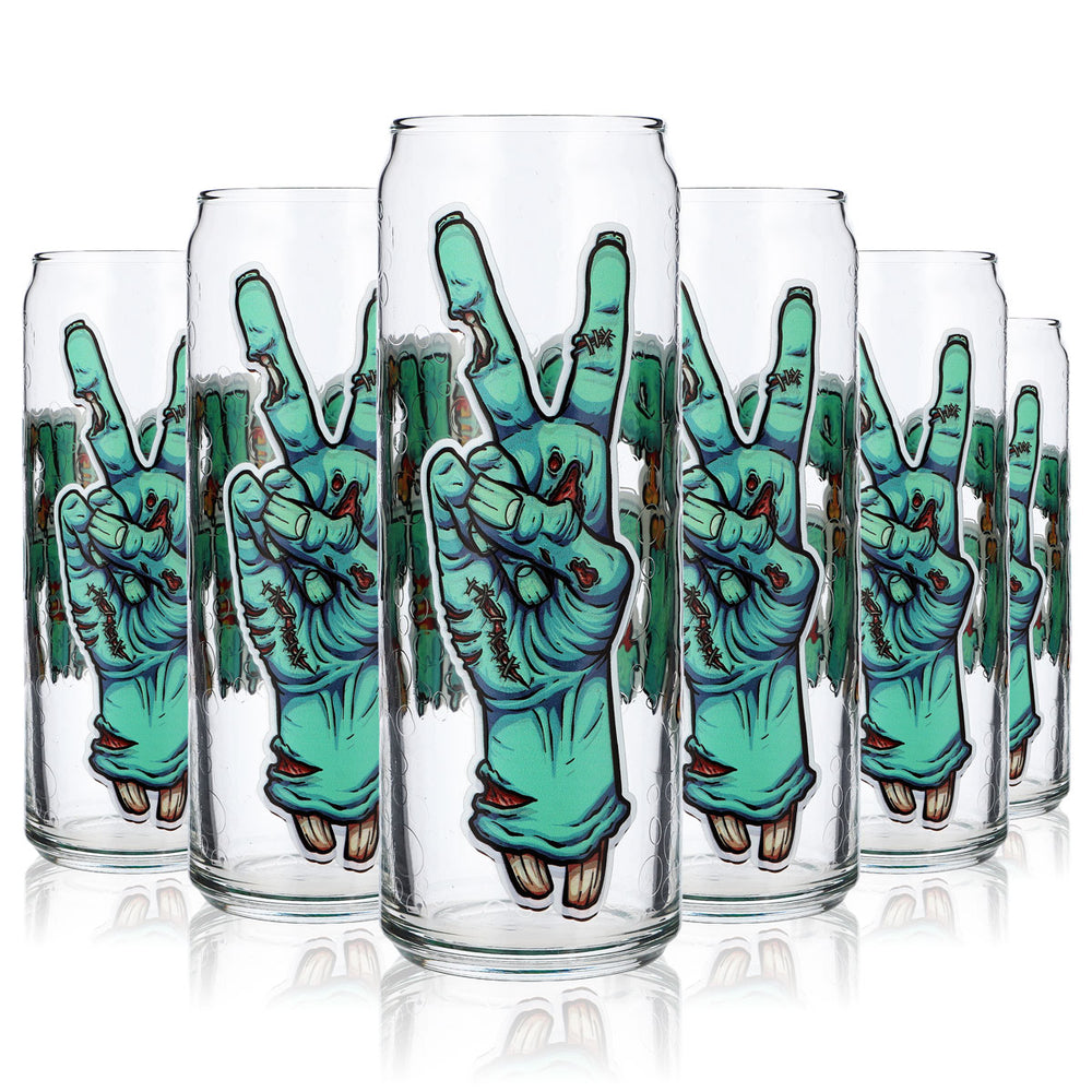 6x Sipply Trinkglas mit Halloween-Motiv Zombie Hands als UV-Druck Can Glass 370ml